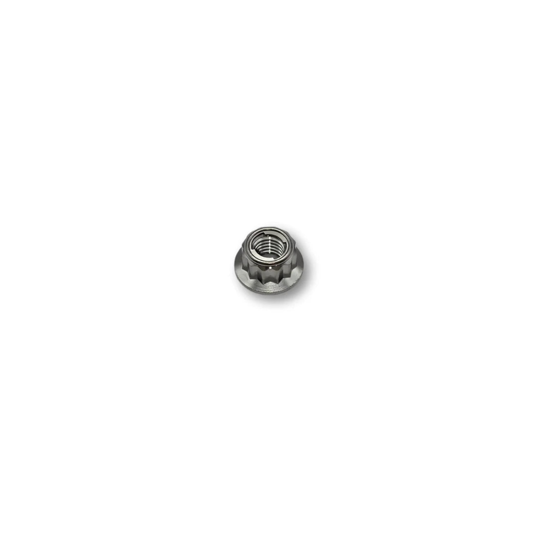 Click to expand  M8 P1.25 Flange Lock Titanium Nut 12 point 12 A/F - 9.5mm Tall M8 Pitch 1.25 Flange Lock Titanium Nut 12 point 12 A/F - 9.5mm Tall